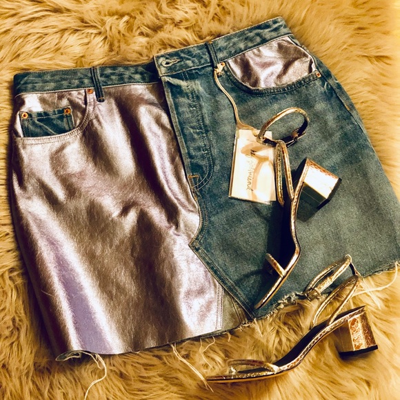 GRLFRND “Milla” Metallic Leather Panel Miniskirt - Picture 2 of 9